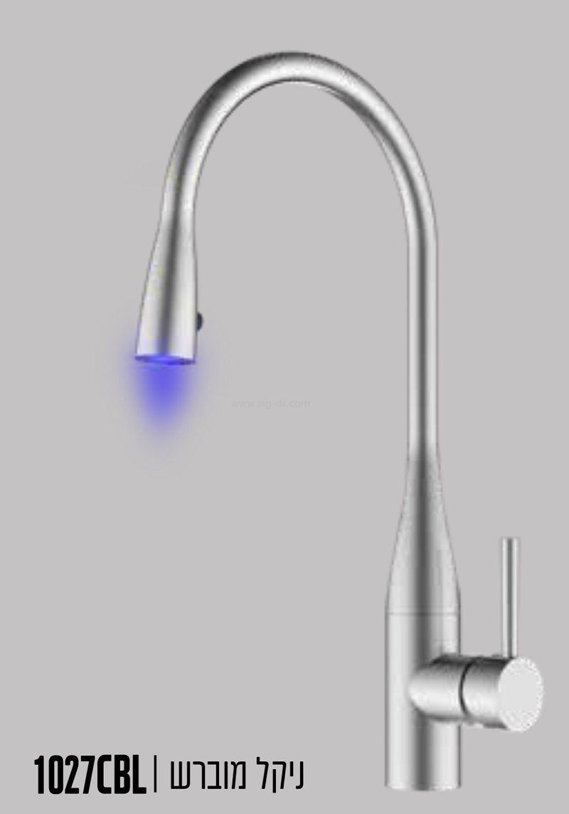 ברז מטבח נשלף ניקל מוברש 1027 עם אופציה לתאורת לד ברז מטבח נשלף ניקל מוברש 1027 עם אופציה לתאורת לד