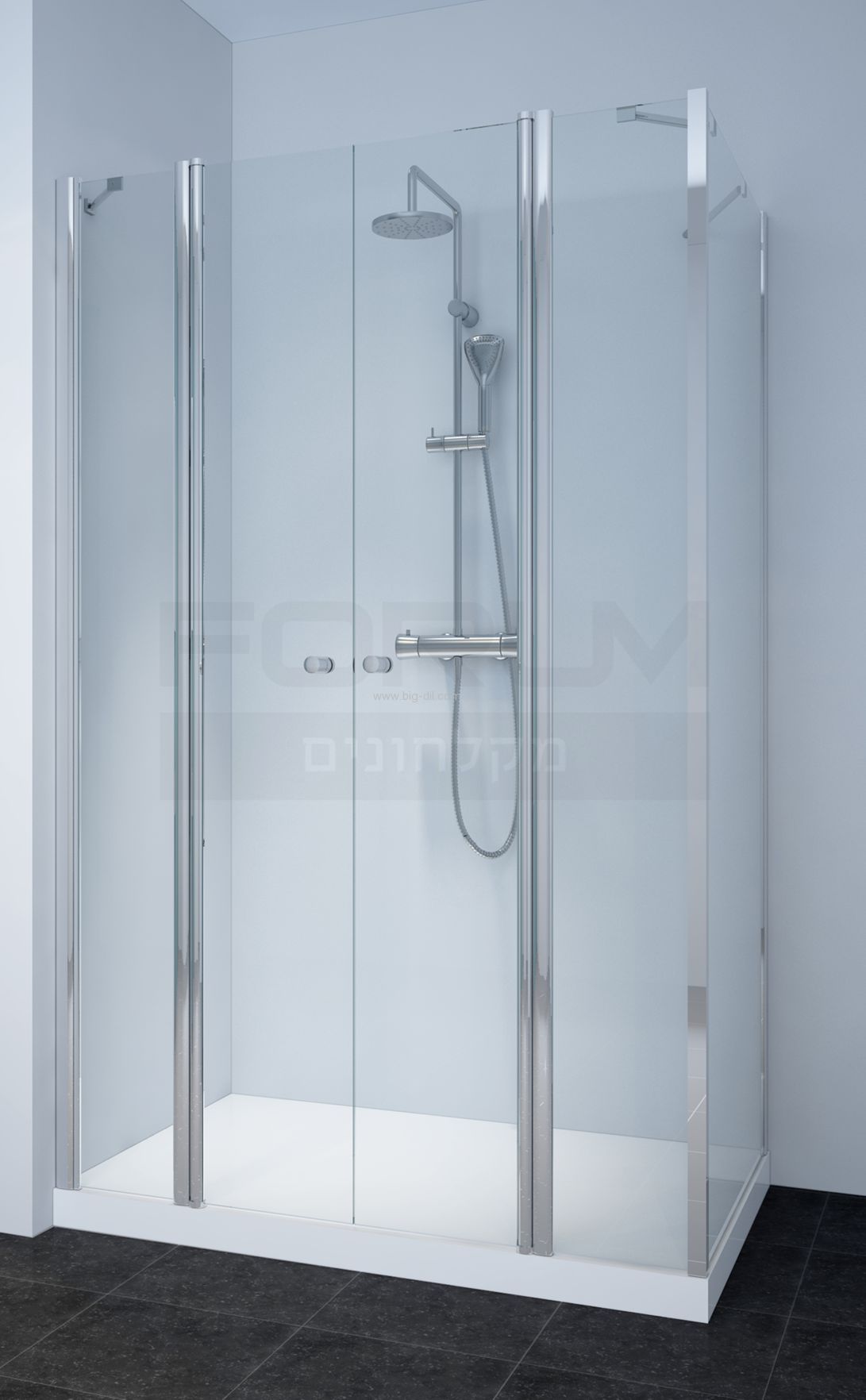 מקלחון פינתי-קיר צד וחזית 2 דפנות קבועות 130-1890 מקלחון פינתי-קיר צד וחזית 2 דפנות קבועות 130-1890