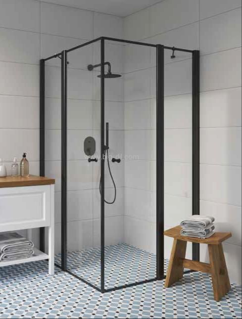 מקלחון שרון פינתי דלתות פתיחה פרזול שחור מקלחון שרון פינתי דלתות פתיחה פרזול שחור