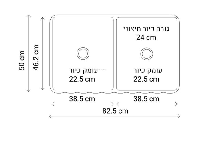 כיור מטבח כפול אוקספורד דורה סדה 50*82.5 - תצוגה נוספת