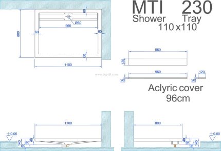 אגנית אקרילית+תעלת ניקוז במידות 100-170/80 - תצוגה נוספת