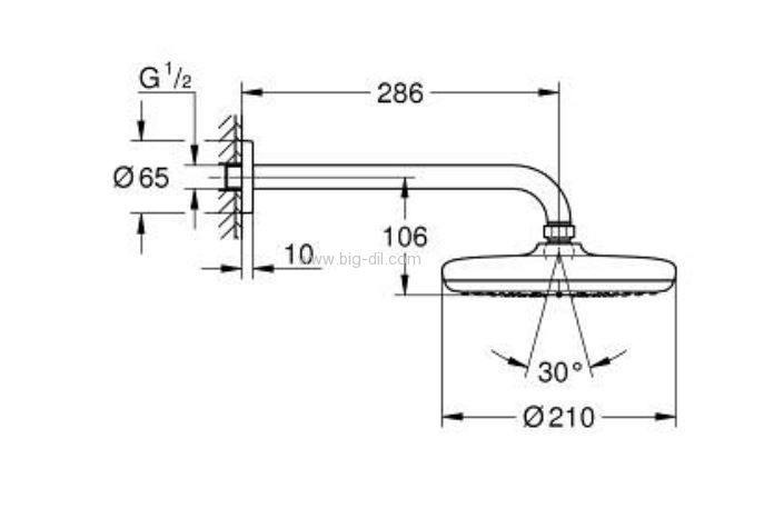 ‏ראש מקלחת 21 ס"מ +זרוע 28.6 ס"מ 26412000 Grohe - תצוגה נוספת