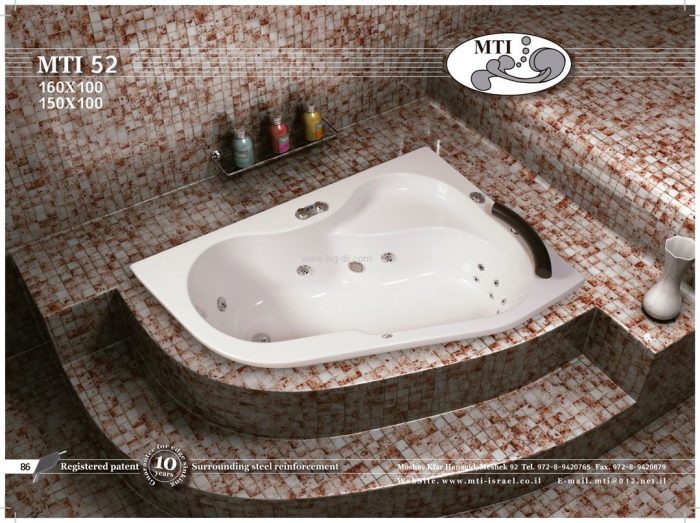 אמבטיה אקרילית חצי פינתית מחוזקת MTI 31 150/160* 100