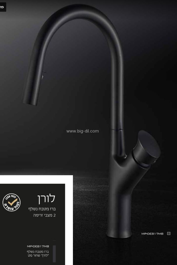 ברז נשלף למטבח לורן שחור מט