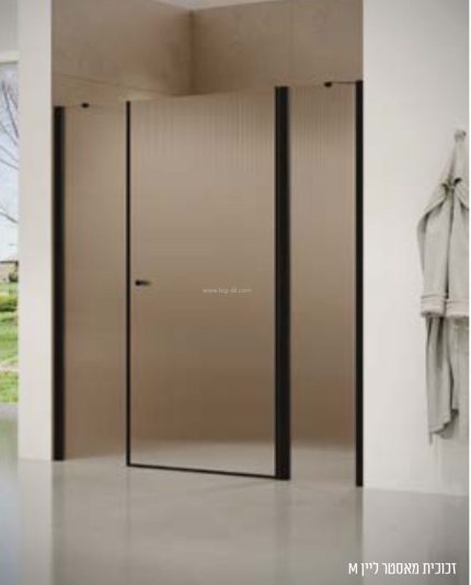 מקלחון חזית שרלטון שחור 122-205 ס"מ -זכוכית אפור/שקוף/פסים/מאסטר ליין