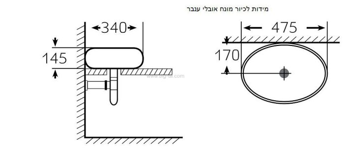 כיור אמבטיה מונח ענבר 133028 40*51 - תצוגה נוספת